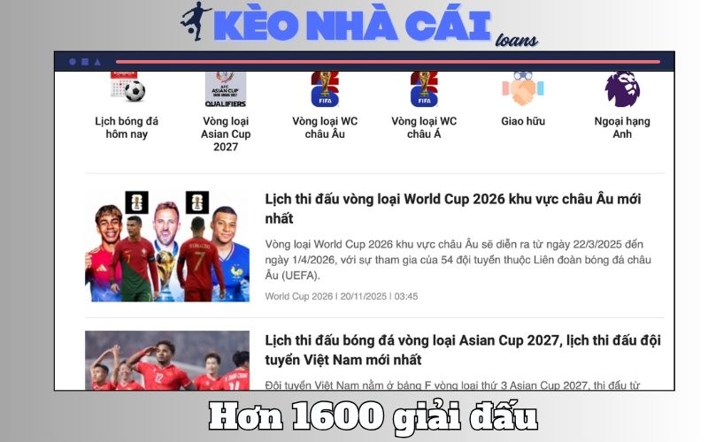 Lịch thi đấu 3 Lịch thi đấu của hơn 1600 giải đấu lớn nhỏ trên thế giới